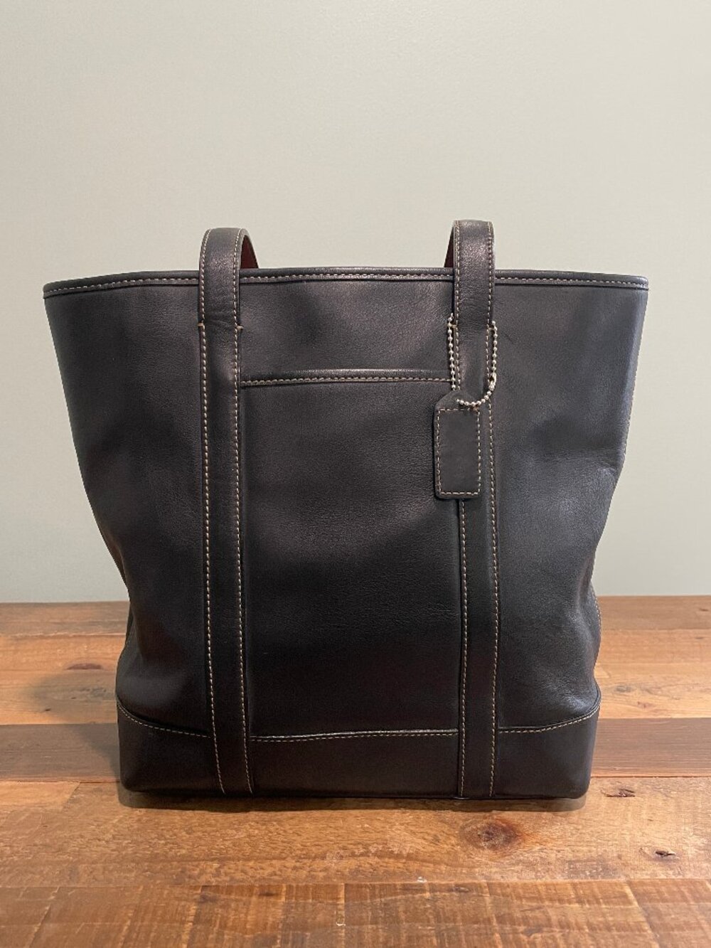 Coach Leather Bucket Tote Black Brown Two Tone Y2K Shoulder Bag